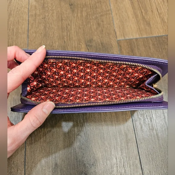 Tory Burch Long Dual Snap Purple Wallet + Chain
